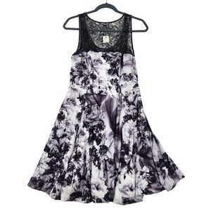 lace yoke floral flare dress Blue Check Dress With Lace Yoke & Tie Blet – LELA By Varija main image 0